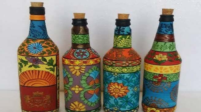 تزئین بطری شیشه ای با کاشی شکسته