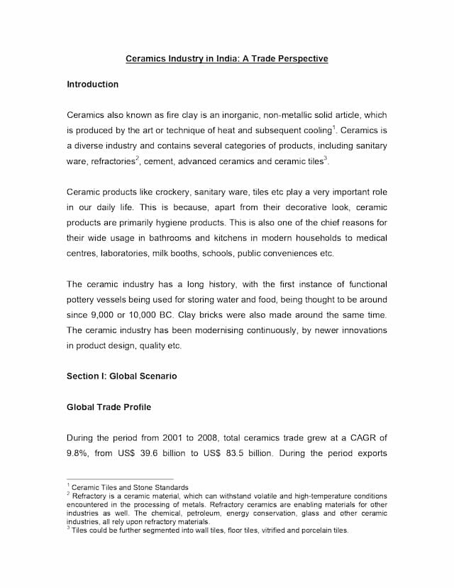 Ceramics Industry in India: A Trade Perspective