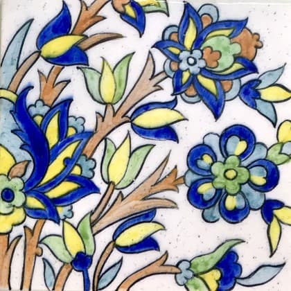 کاشی سنتی گل موزه ای 15*15 سفالینه آبی و سفید