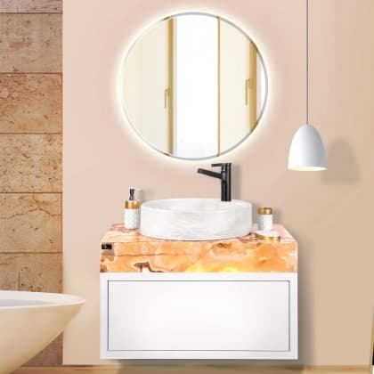 آینه و کابین روشویی دار مرمر مرالو مدل مارمو عسلی