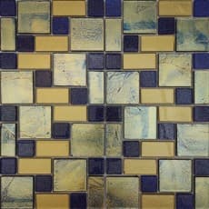 کاشی شیشه ای 1605 طلایی آبی نفتی پازلی بهینا تایل