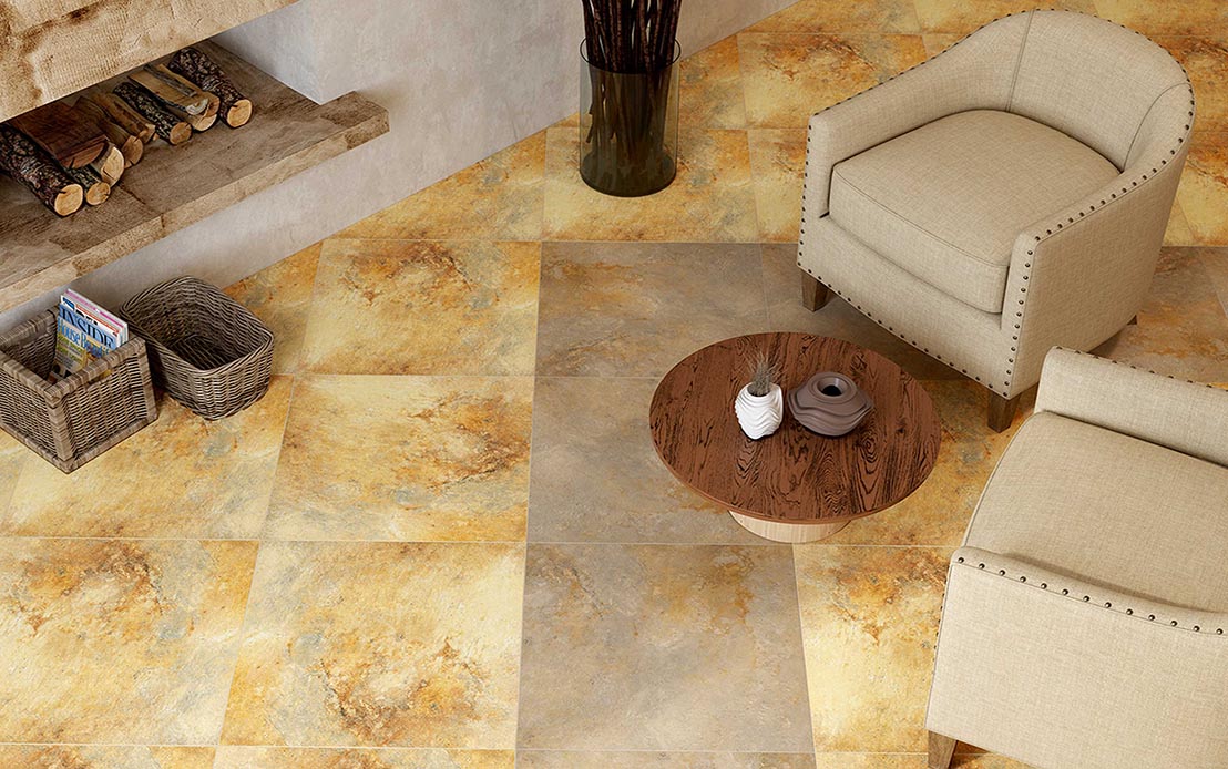 طرح دکوراسیون تفتان سایز 60*60 کاشی پرسپولیس - رستیک کالیبره مات
