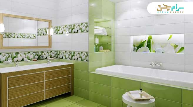 کاشی رنگ سبز مناسب حمام و دستشویی